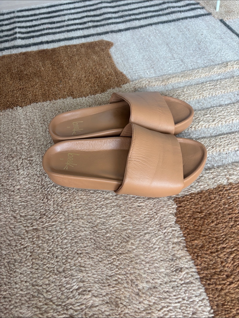 Wide Strap Slide Mules in Tan - Women
